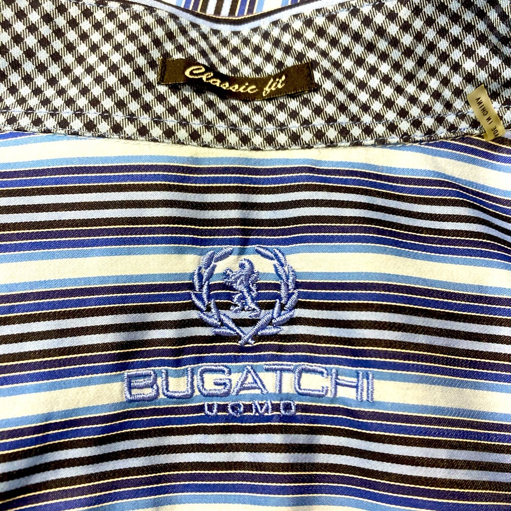 Bugatchi Uomo Shirt M Blue stripe flip cuff - Picture 7 of 8
